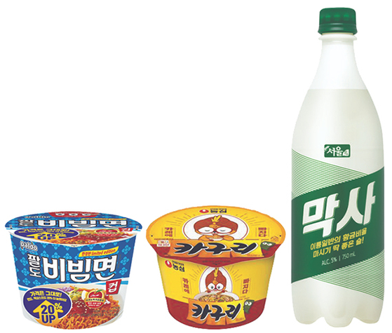 From left, Paldo Bibimmyeon, Nongshim Kagrui Keun Sabal and Maeksa. [PALDO, NONGSHIM, GS25]