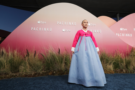 Actor Jin Ha during a red carpet event for “Pachinko" at the Academy Museum in Los Angeles on March 16. [JOONGANG ILBO]