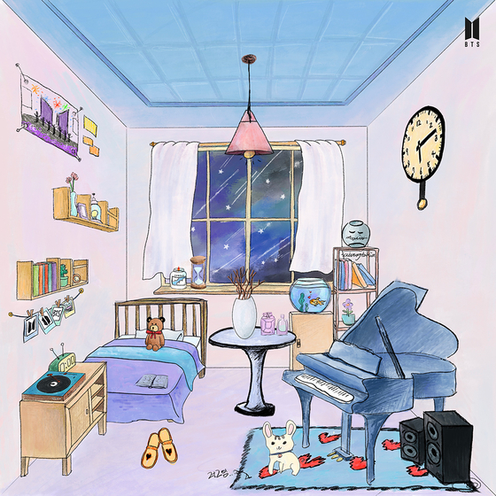 "ARMY's Room" shows RM's illustrations of a moon jar and sabang takja in the right corner. [BIG HIT MUSIC]