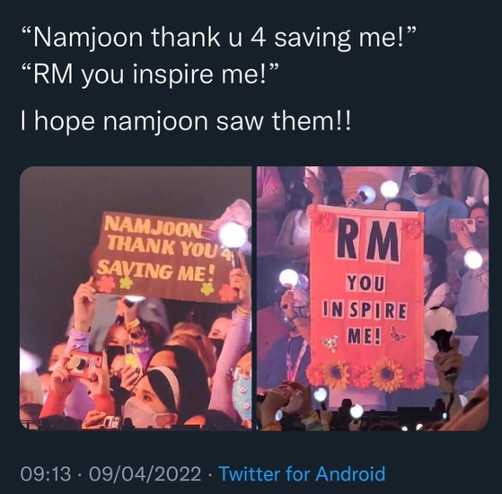 BTS fans actively discuss how the boy band has positively influenced their mental health. Signs thanking BTS were spotted during the Las Vegas concerts and went viral among fans. [SCREEN CAPTURE]