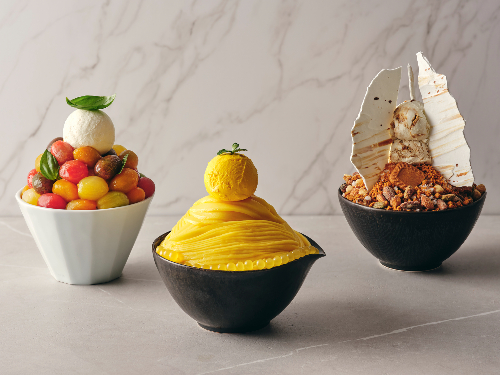 From left, Tomato Bingsu, Mango Bingsu and Coffee Bingsu at InterContinental Seoul COEX Lobby Lounge in Gangnam District, southern Seoul.  [GRAND INTERCONTINENTAL SEOUL PARNAS]