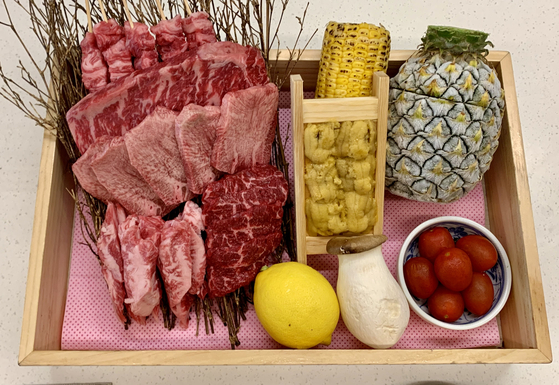 The ingredients of the beef omakase at Uzik Robatayaki in Mapo District, western Seoul  [LEE JIAN]