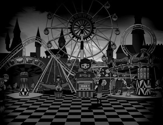 The abandoned amusement park that Lee Eul resides in from "The Sound of Magic," top, and "Annara Sumanara," above. [NAVER WEBTOON, NETFLIX]