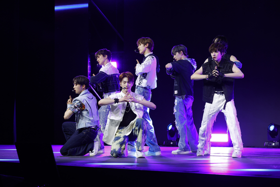 Boy band Drippin performs ″GAME,″ one of the songs for ″Villain: ZERO.″ [WOOLLIM ENTERTAINMENT]