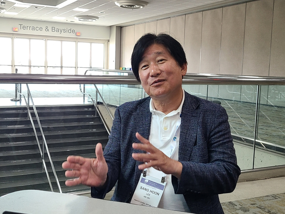 Lee Sang-hoon, CEO of ABL Bio, talks about the company’s journey during an interview with the Korea JoongAng Daily on June 14 at the BIO International Convention held in San Diego. [SARAH CHEA]