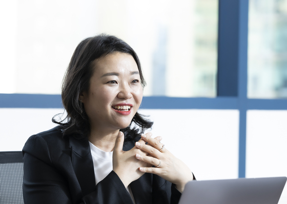 Watcha's Chief Marketing Officer Kim Hye-jung speaks during an interview with the JoongAng Ilbo on June 2 at its building in Seocho-dong, southern Seoul. [KWON HYUK-JAE]