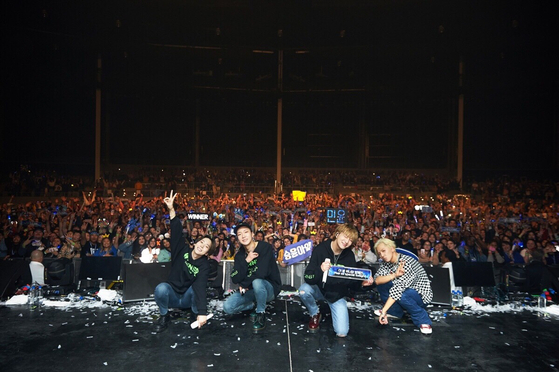 Boy band winner will be dropping its fourth EP on July 5. This file photo shows the boy band after its concert in Dallas in January 2019. [YG ENTERTAINMENT]