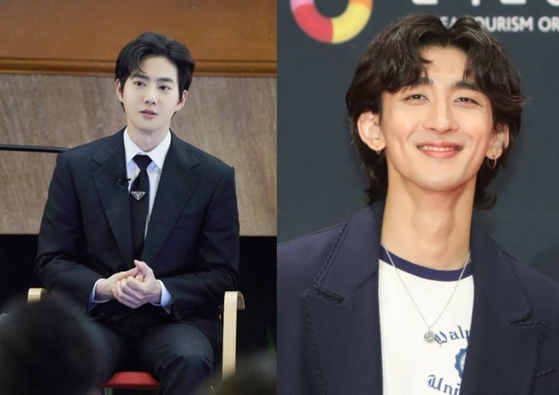 Exo's Suho, left, and indie rock band Jannabi [YONHAP]