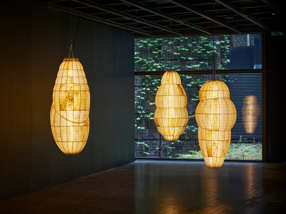 Cocoon-like works by Anicka Yi installed as part of the ”Strange Planet” exhibition at a permanent collection gallery for contemporary art in Leeum Museum of Art. [MOON SO-YOUNG]