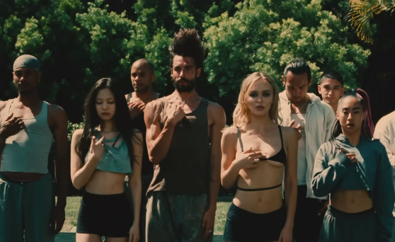 Blackpink member Jennie, second from left, in the trailer of HBO's "The Idol" [SCREEN SHOT OF THE TRAILER]