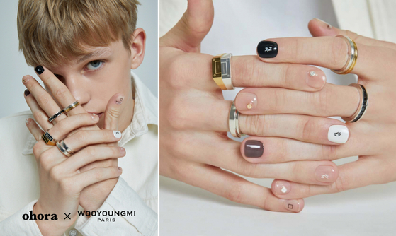 Ohora, a local gel nail brand best known for its nail stickers, teamed up with domestic contemporary fashion brand Wooyoungmi for an “androgynous” gel nail capsule collection in May. [OHORA]