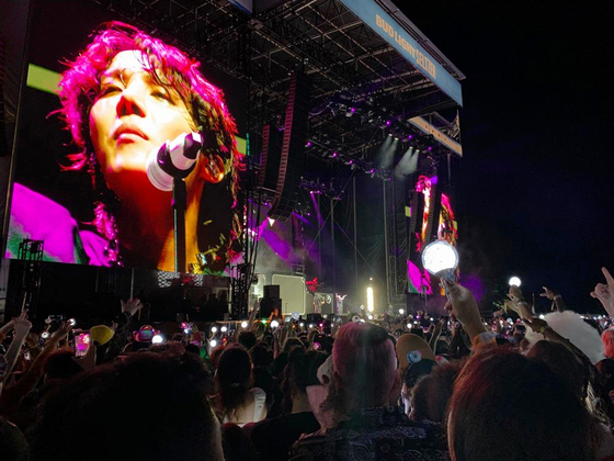 J-Hope of BTS performs at music festival Lollapalooza in Chicago on July 31. [YONHAP]