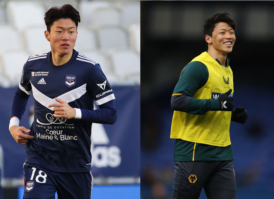 Hwang Ui-jo, left, and Hwang Hee-chan  [AFP, REUTERS/YONHAP]