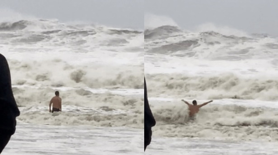 A man swims on Haeundae Beach on Tuesday morning. [SCREEN CAPTURE]