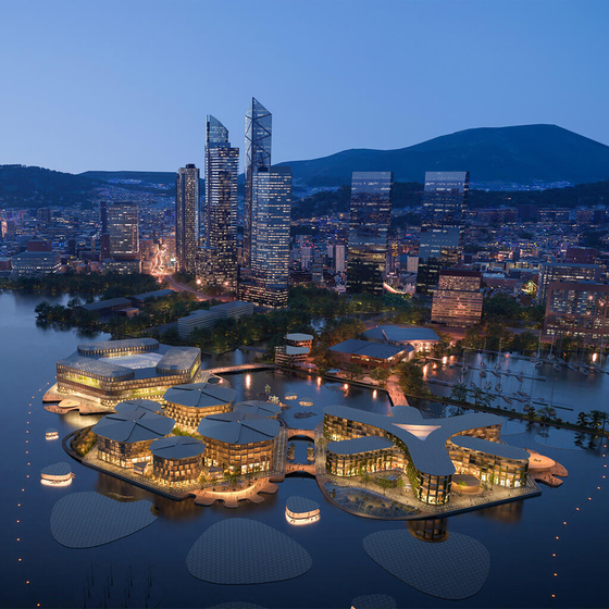 A rendering of Oceanix Busan, the world's first floating city [OCEANIX]