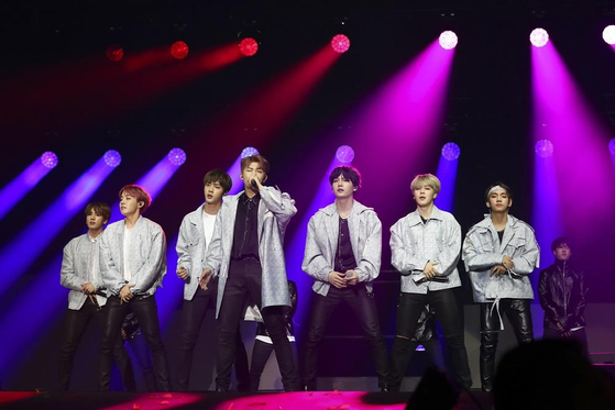 BTS performing in Latin America in March 2017, as part of their "2017 BTS Live Trilogy Episode III The Wings Tour." [BIG HIT ENTERTAINMENT/YONHAP]