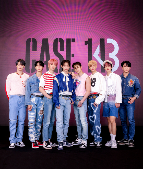 Stray Kids during an online press conference to promote its latest EP ″Maxident″ [JYP ENTERTAINMENT]