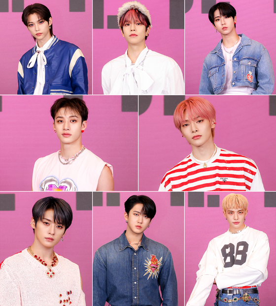 Stray Kids during an online press conference to promote its latest EP ″Maxident″ [JYP ENTERTAINMENT]