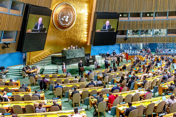 A plenary meeting of the UN General Assembly elects members of the Human Rights Council at UN headquarters in New York Tuesday. [UNITED NATIONS]