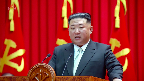 North Korean leader Kim Jong-un gives a lecture at a school for the Workers' Party of North Korea in Pyongyang on Oct. 18, according to North Korean state media KCTV. [YONHAP] 