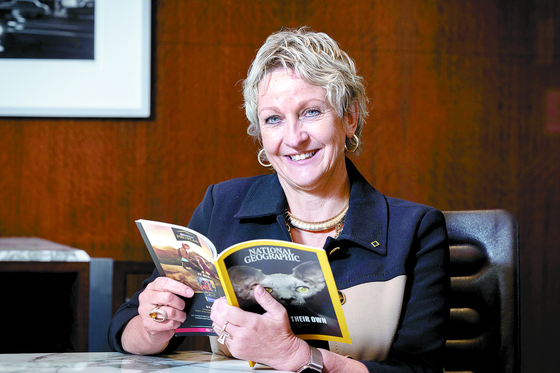 Jill Tiefenthaler, CEO of the National Geographic Society, sits for an interview with the Korea JoongAng Daily at the Westin Josun Hotel in central Seoul on Oct. 17. [JANG JIN-YOUNG]