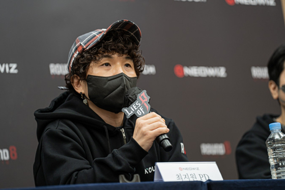 Choi Ji-won, directing producer of Lies of P at Neowiz, answers questions from the local press during an interview held on Thursday at Bexco, Busan, as a part of the G-Star 2022 annual game festival. [NEOWIZ]