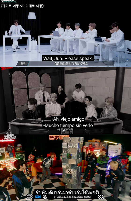 Boy band Seventeen and NCT's YouTube entertainment shows offer official and fanmade subtitles in various languages, such as English, Spanish and Thai. [SCREEN CAPTURE]