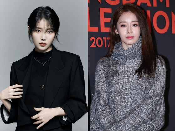 Singer IU, left, and Jiyeon of girl group T-ara [EDAM ENTERTAINMENT, ILGAN SPORTS]