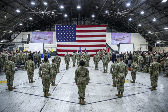 A ceremony launching a South Korea-based United States Space Force unit takes place at Osan Air Base in Pyeongtaek, Gyeonggi on Wednesday. [JOINT PRESS CORPS]