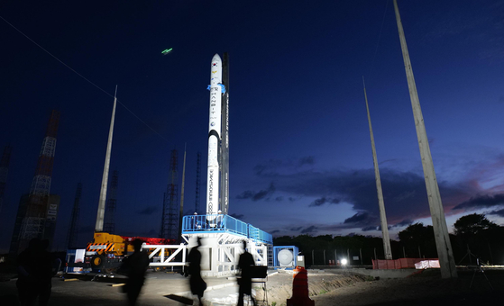 Innospace's Hanbit-TLV test rocket at the Alcantara Launch Center in northern Brazil. The launch, which was originally scheduled for Tuesday, was delayed indefinitely due to a technical issue with the cooling system. [INNOSPACE]
