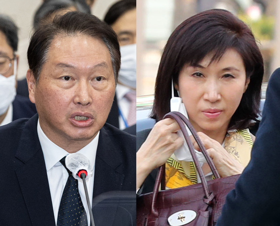 SK Inc. Chairman Chey Tae-won, left, and his wife Roh Soh-yeong [NEWS1]