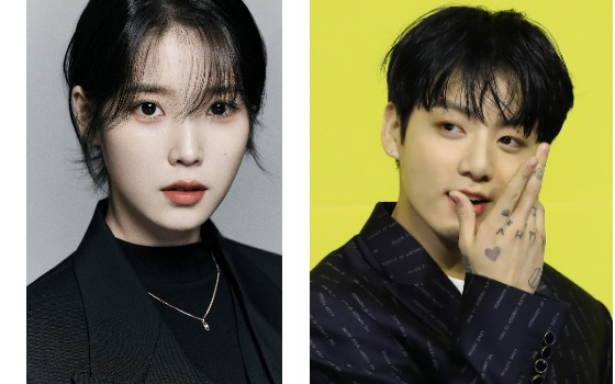 Singers IU, left, and Jungkook of boy band BTS [EDAM ENTERTAINMENT, JOONGANG ILBO]