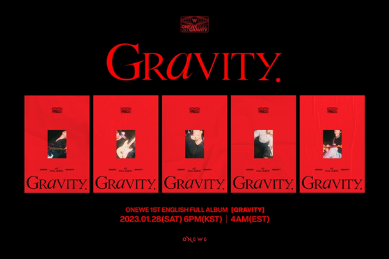 Teaser image for the boy group Onewe's first full English album, ″Gravity.″ [RBW]