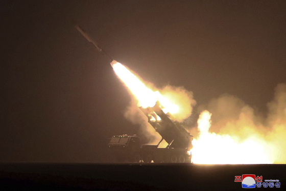 North Korea claims it launched four strategic cruise missiles from Kim Chaek City in North Hamgyong Province as part of a drill early Thursday, in an image provided by the North’s official Korean Central News Agency (KCNA) Friday. [YONHAP] 