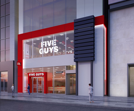 A rendering of Korea's first Five Guys store set to open near Gangnam Station in June. [HANWHA GALLERIA]