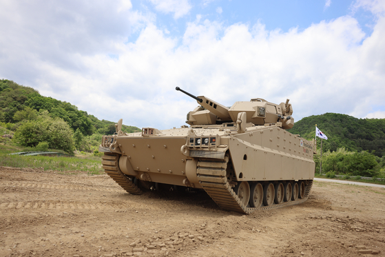 Hanwha Defense's next-generation Redback infantry fighting vehicle (IFV) on display at the base of the Korean Army's 11th Division in Chuncheon, Gangwon in May last year. [HANWHA DEFENSE]