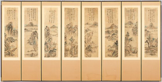 Heo Ryeon's eight-panel folding screen depicting hills and waters. [GWANGJU NATIONAL MUSEUM OF KOREA]