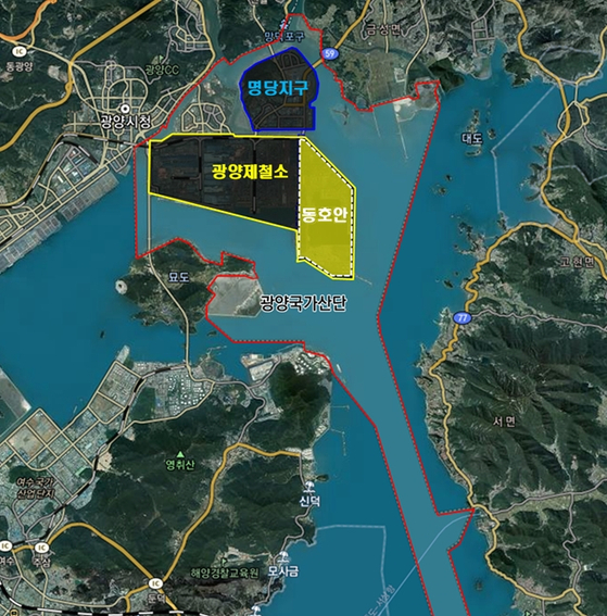 The picture shows a map of Dongho Bay located in the Gwangyang National Industrial Complex. [POSCO] 