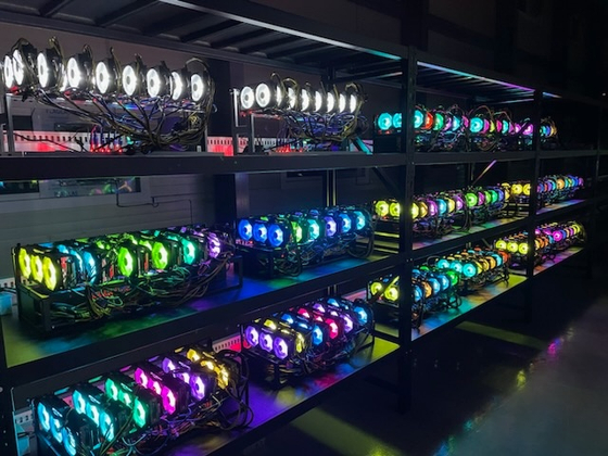 Crypto mining machines operating at a plant in Hwaseong, Gyeonggi, run by a crypto miner Ha Jun-seon. [HA JUN-SEON]
