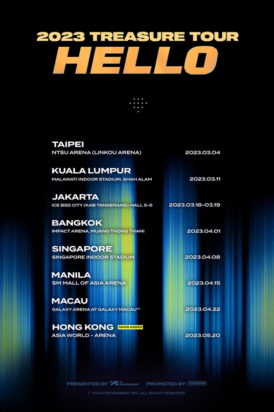 Main poster for Treasure's Asian tour "2023 Treasure Tour [HELLO]" [YG ENTERTAINMENT]