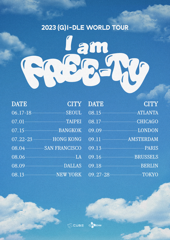  (G)I-DLE will be performing a day each in London, Amsterdam, Paris, Brussels and Berlin, and end its world tour with a two-day performance in Tokyo on September 27 and 28. [CUBE ENTERTAINMENT]