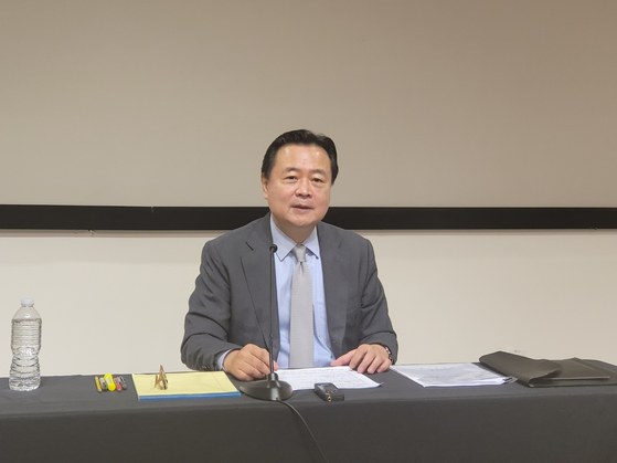 Korean Ambassador to the United States Cho Hyun-dong speaks during a press conference with reporters in Washington on Wednesday. [NEWS1]