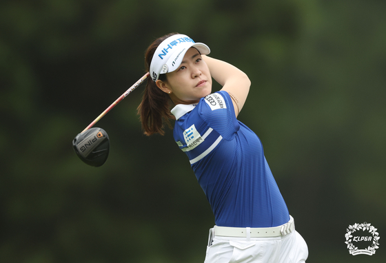 Park Min-ji hits a shot during the BC Card-Hankyung Ladies Cup at Fortune Hills in Pocheon, Gyeonggi on June 23. [KLPGA] 