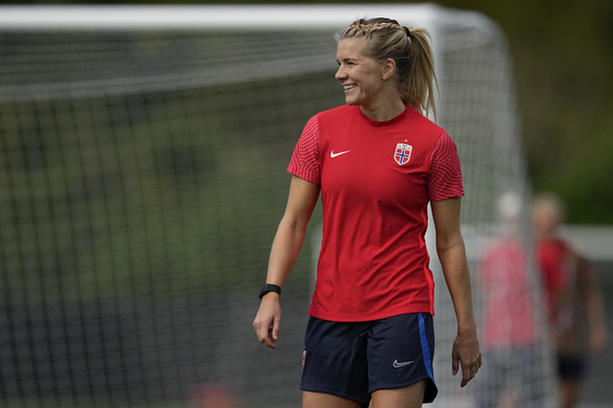 Norway's Ada Hegerberg stands on the field during a team practice at Seddon Fields in Auckland, New Zealand on Wednesday.  [AP/YONHAP]