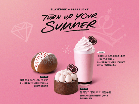 Starbucks Korea has collaborated with Blackpink to launch a black and pink-hued beverage Frapuccino, along with a limited-edition collection of drinkware and lifestyle merchandise. From Tuesday, the beverage and merchandise will be sold at select Starbucks stores across nine countries in the Asia-Pacific region. Starbucks Korea will also exclusively sell two food items: the Blackpink Strawberry Cream Choco Baumkuche and Blackpink Strawberry Cream Choco Brioche. [STARBUCKS KOREA]