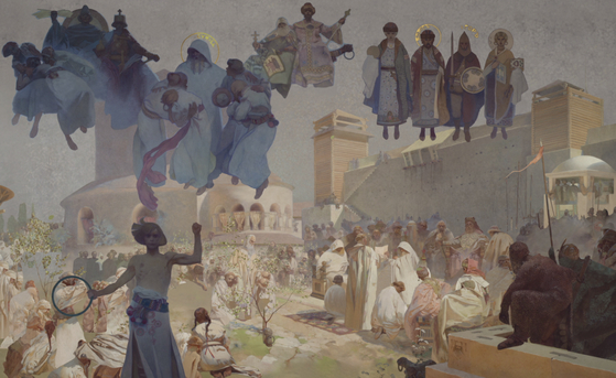 A digitalized image of Alphonse Mucha's painting on view at the Dongdaemun Design Plaza [IMUCHA PROJECT]