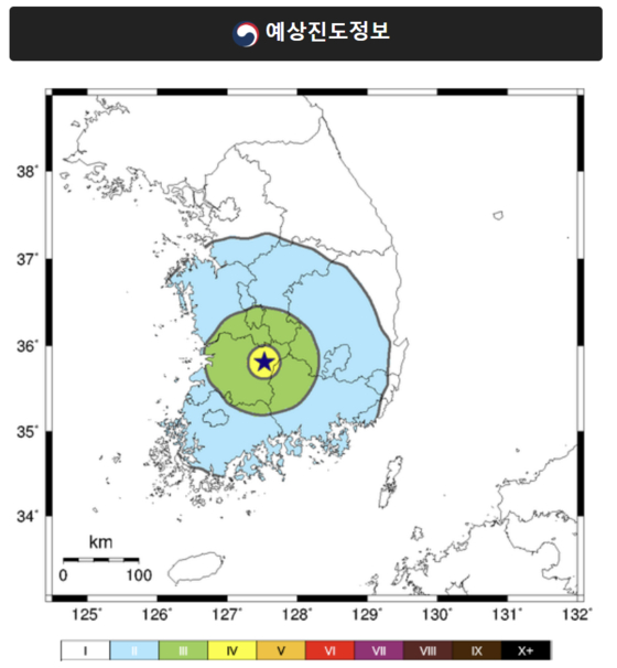 The Korea Meteorological Administration's website shows the epicenter of the 4.1-degree quake detected in South Jeolla on Saturday. [SCREEN CAPTURE]