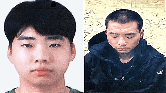 Police on Monday reveal a driver’s license photo, left, of Choi Won-jong, the suspect of a stabbing attack near Seohyun Station in Bundang, Gyeonggi, and a photo from his arrest. [Gyeonggi Nambu Provincial Police Agency]