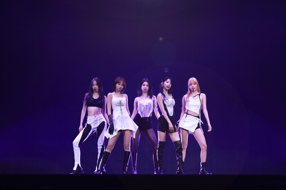 Girl group Le Sserafim during the group's first world tour, ″Flame Rises″ held last Saturday and Sunday at the Jamsil Indoor Stadium [SOURCE MUSIC]