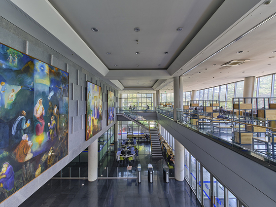 The university's Central Library, also known as the Veritas Hall, at the Songsim Global Campus [THE CATHOLIC UNIVERSITY OF KOREA]